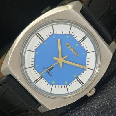 RELÓGIO MASCULINO ALLWYN DE CORDA MANUAL 6300A VINTAGE ÍNDIA MOSTRADOR AZUL a703946-1