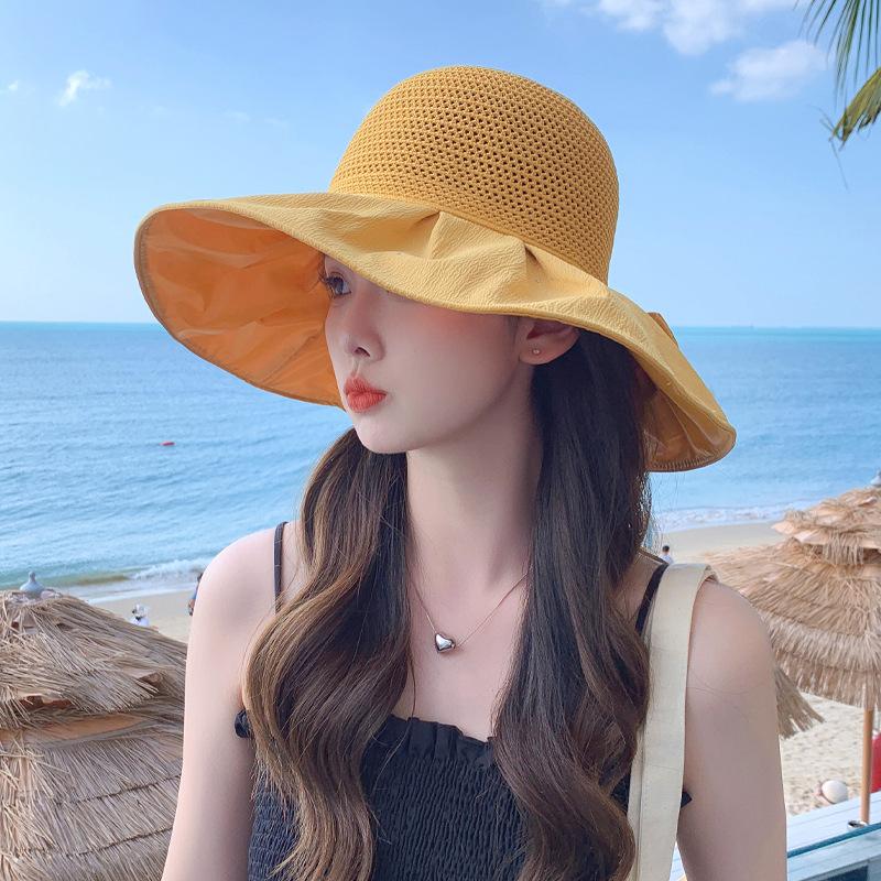 

Шляпа женская дорожная цветная шляпа-ведро из клея сетчатый бант шляпа от солнца новая шляпа от солнца тренд average size