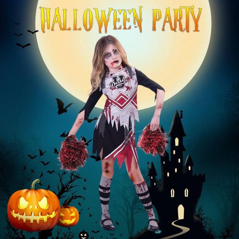 Girls Zombie Halloween Cheerleader Cosplay Costume Dress Carnival Outfit Party