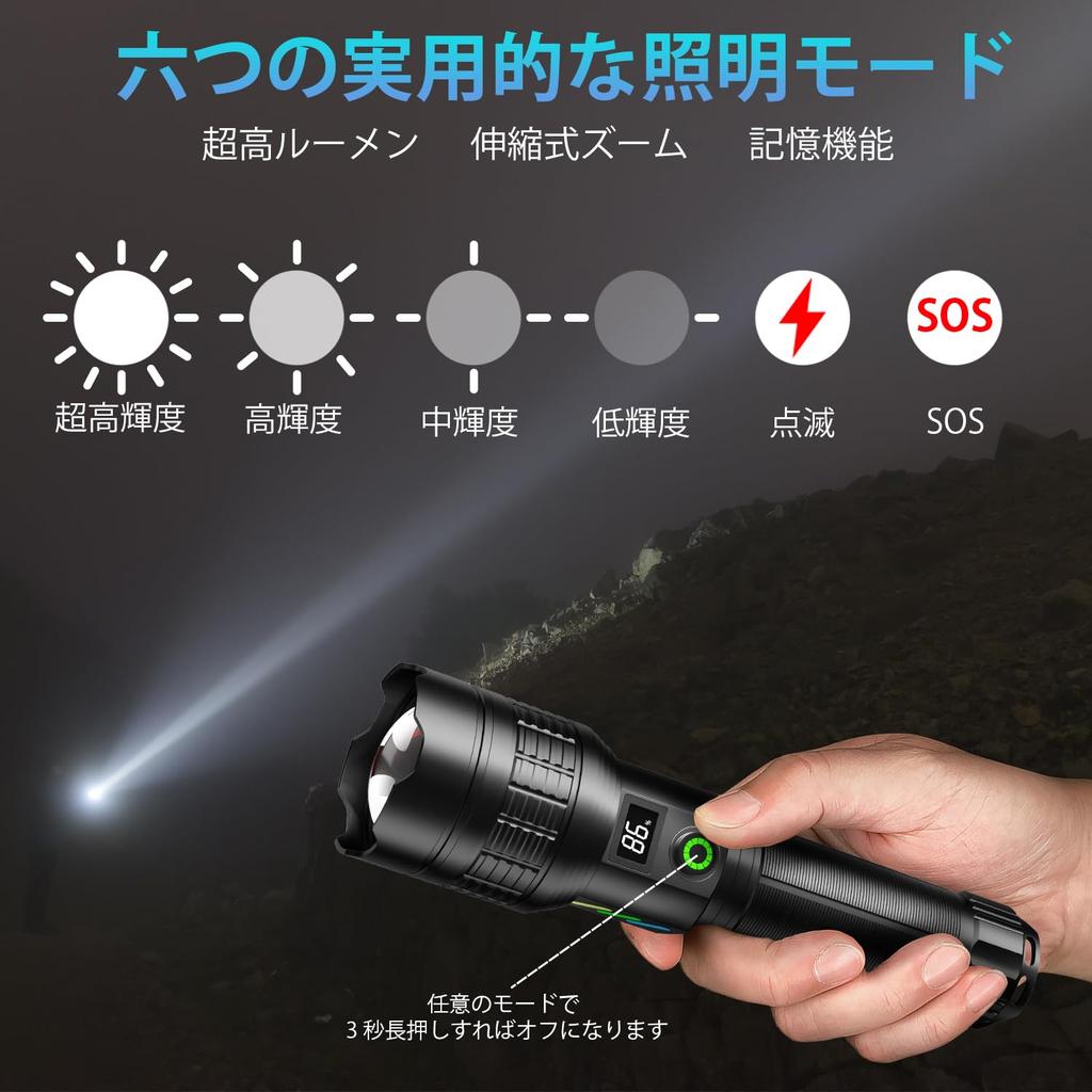Aicdas Powerful LED 6 Dimming Focus Handheld IP67 5000mAh 26650 Aluminum Alloy Perfect for Outdoor Disaster Power and Nighttime Portable Flashlight,