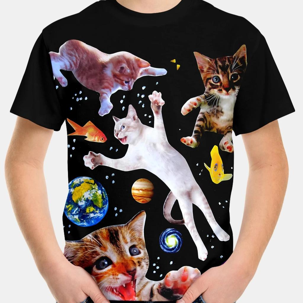 Children Clothes Girl Boys Tshirt Short Sleeve Child T Shirt Kids Summer Clothes 3D Cat Printe Cartoon T-Shirt