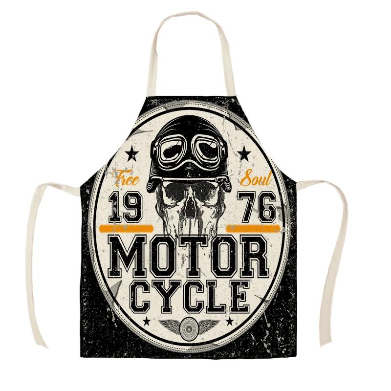Retro Motorcycle Poster Kitchen Apron Art Letter Printing Riding Cotton Linen  Men's Household Cleaning Tools