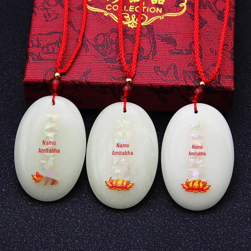 Luminous Oval Namo Amitabha Pendant Necklace Temple Gift