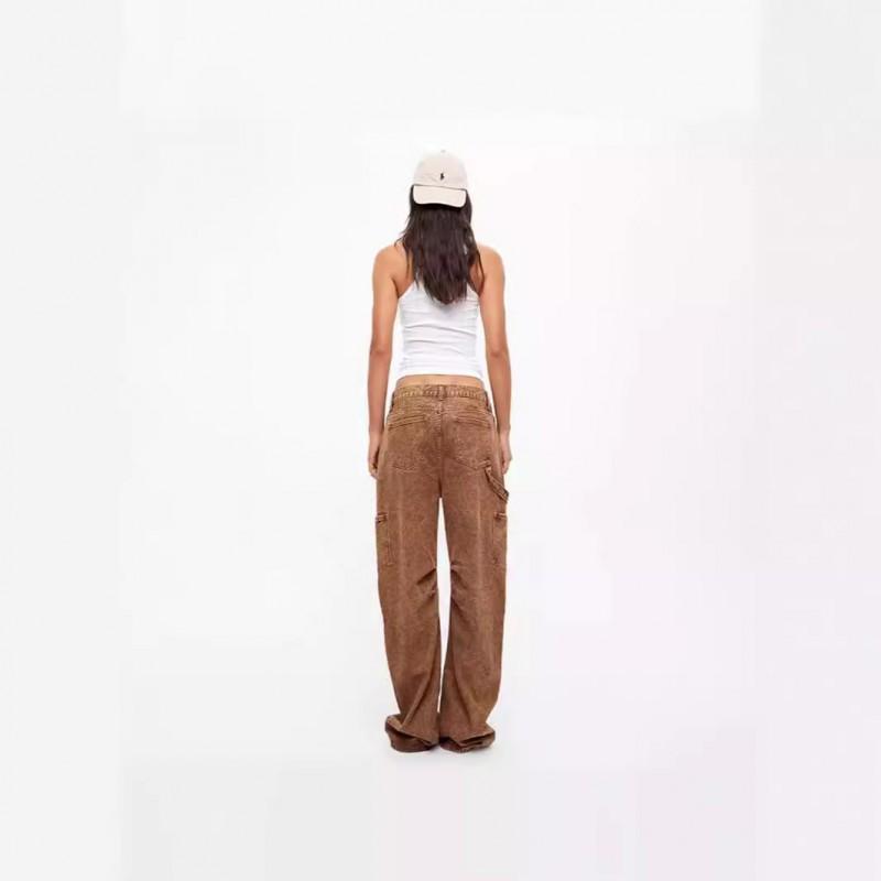 Vintage Loose Fit Low Waist Straight Leg Cargo Jeans Men Women Streetwear