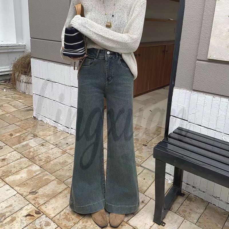 Women s Light Double-Button High-Waisted Wide-Leg Flare Jeans 2026 Summer Large