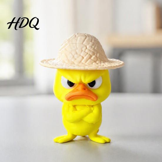 Collectible Figurine for Desk Enthusiasts 4Pcs 3D Printed Angry Duck Figurines Mini Grumpy with Straw Hat Unique Decor Coworkers Cute Cross-Arms