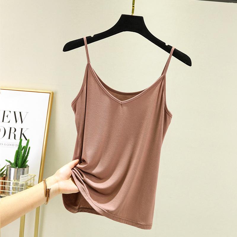Modal Small Suspender Vest Women's Summer Beauty Back Foreign Style Outside Wear Sleeveless Bottoming Shirt Versatile V-neck Top