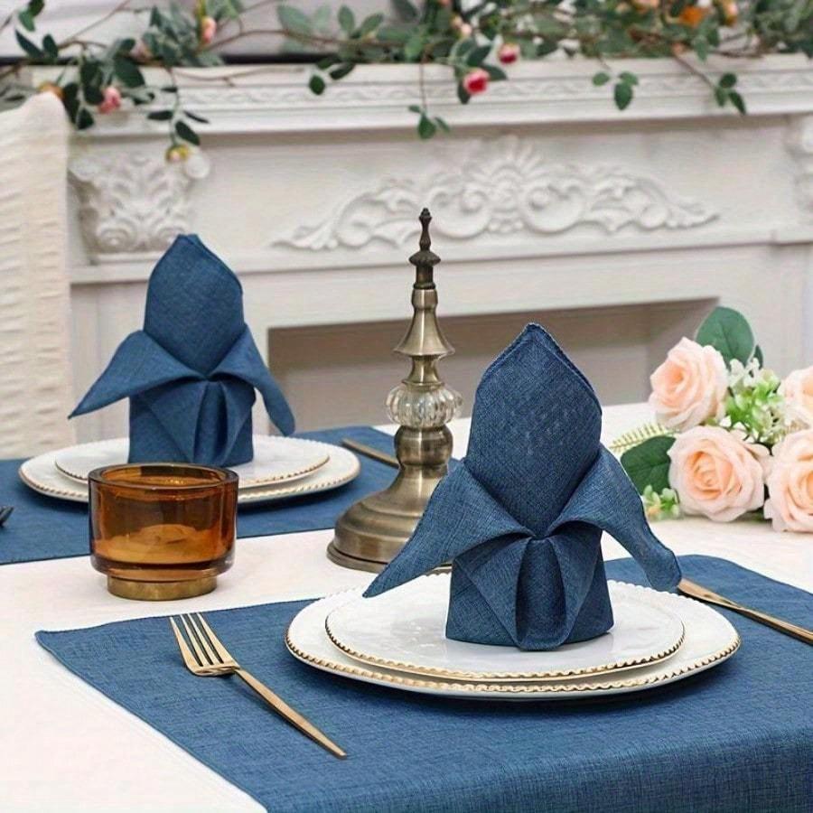 Elegant Set Beige Polyester Blend Napkins - 18x18 Inches Square, Soft and Durable, Ideal for Weddings, Parties, and Fine Dining Events