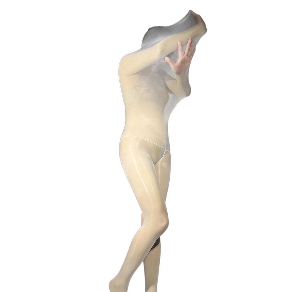Women Unisex Sexy Oil Shiny Bodysuit Sheer See Through Body Pantyhose Tights Cocoons Body Stocking Elastic Yoag Leotard Bodycon