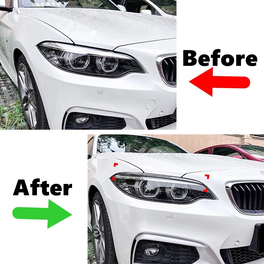 Car Headlight Eyebrows Eyelid Cover Stickers For BMW 2 Series F22 F23 2015-2019 Glossy black/Carbon Fiber look Body Kit Tuning