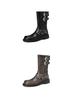 Women's Retro Martin Boots, Round Toe, Autumn/Winter, Metal Accent, Ankle-Length, Cowboy Style, Thick Sole.