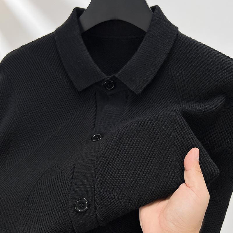 Autumn Men's Fashion Solid Color Lapel Jacquard Knitted Cardigan Jacket