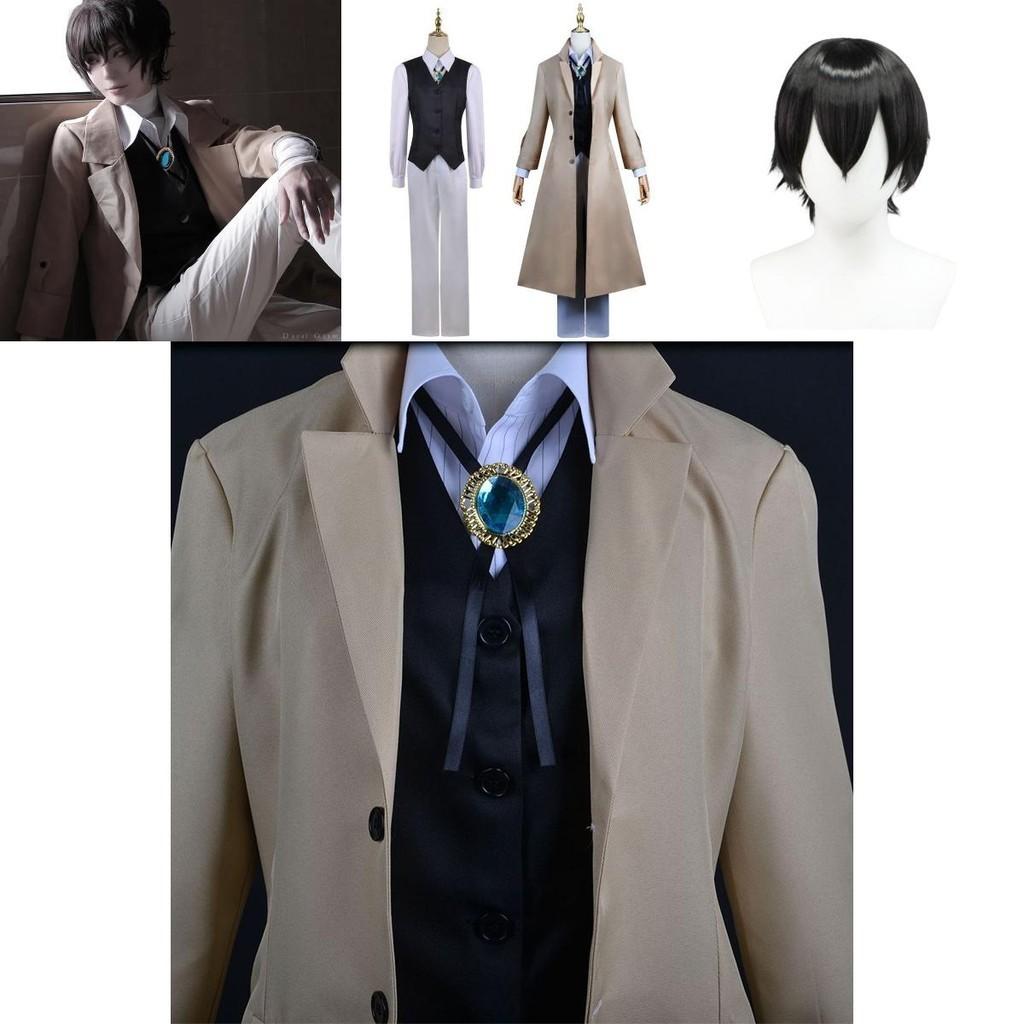 Deluxe Dazai Osamu Cosplay Costume Wig Trench Coat Bungo Stray Dog Halloween Carnival