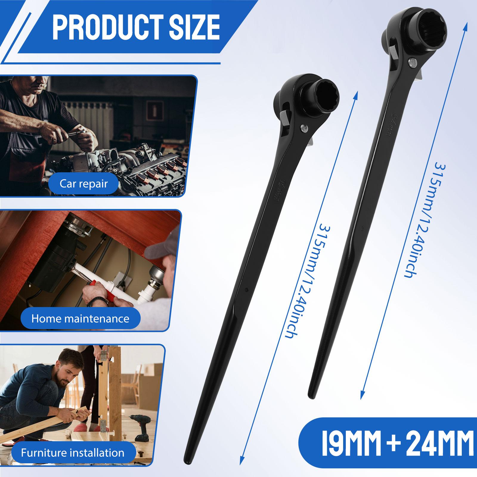 

2Pcs Ratchet Podger Spanner Wrench Quick Release Podger Bar Black Double Ended Socket Ratcheting Podger Scaffold Spud Wrench