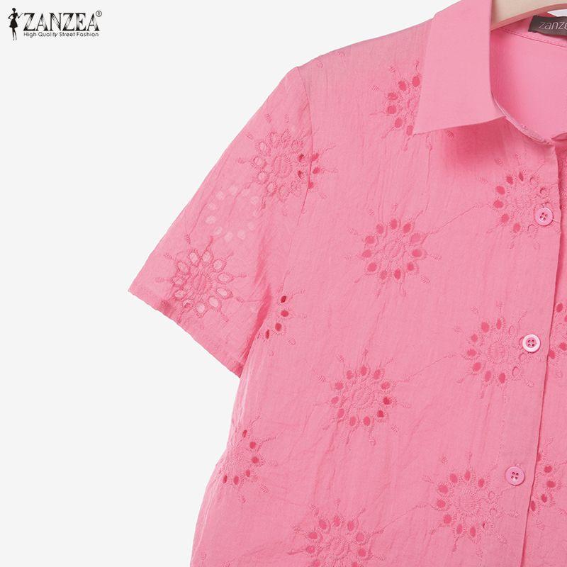 ZANZEA Women Short Sleeve Crochet Blouse and Skirts Casual Two Piece Suit Sets