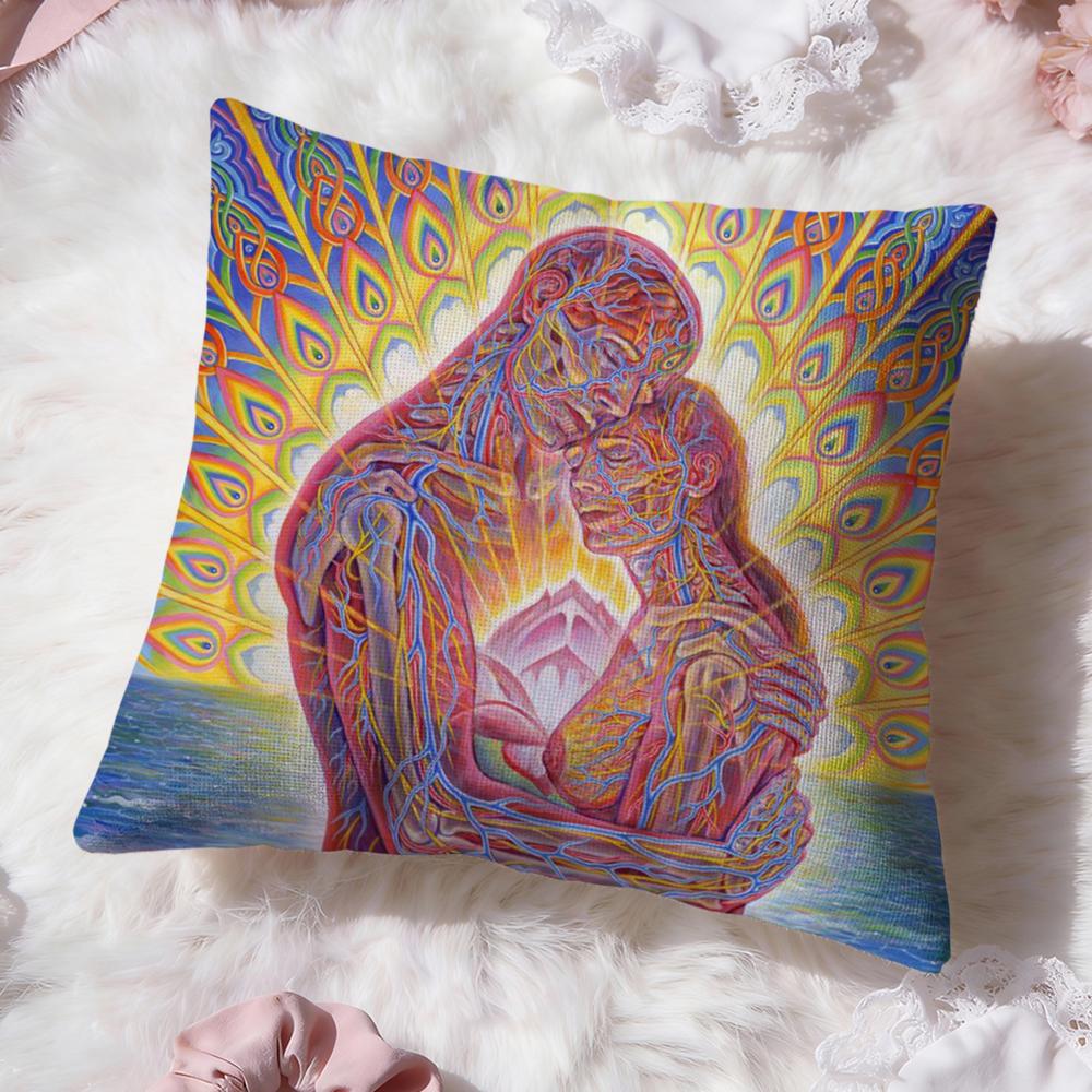 Alex Grey Trippy Psychedelic Cushion Cover Premium Comfort Reversible Pillow Cove -Two In One Design for Any Room & Car Interior