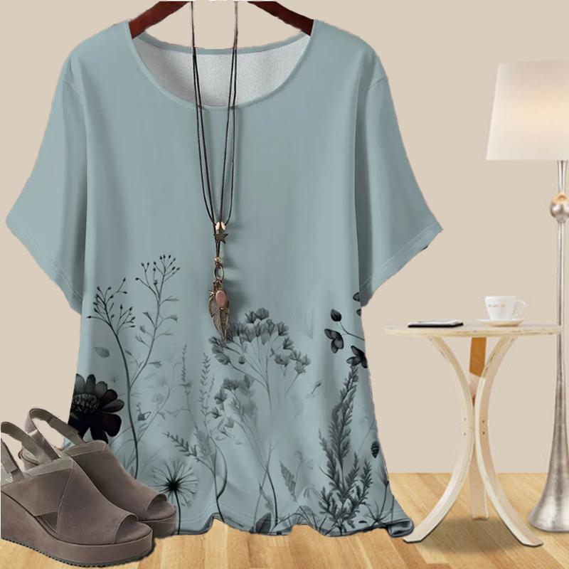 

Женская универсальная повседневная свободная весенняя рубашка, женские топы с коротким рукавом и принтом «растения и цветы» 8XL серый
