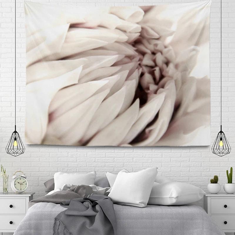 White Flowers Pattern Tapestry Wall Hanging Tapestry Large Fabric Autumn Simple Nordic Boho Plant Pattern Bedroom Decoration