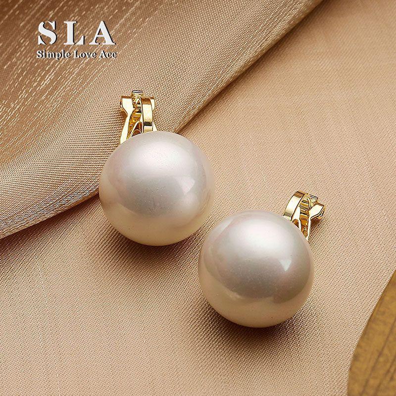 

SLA Private Non-Pierced Painless Oval 1.6cm Pearl Fashion Ear Clip for Women Painless Ear Clips Without Pierced Ears