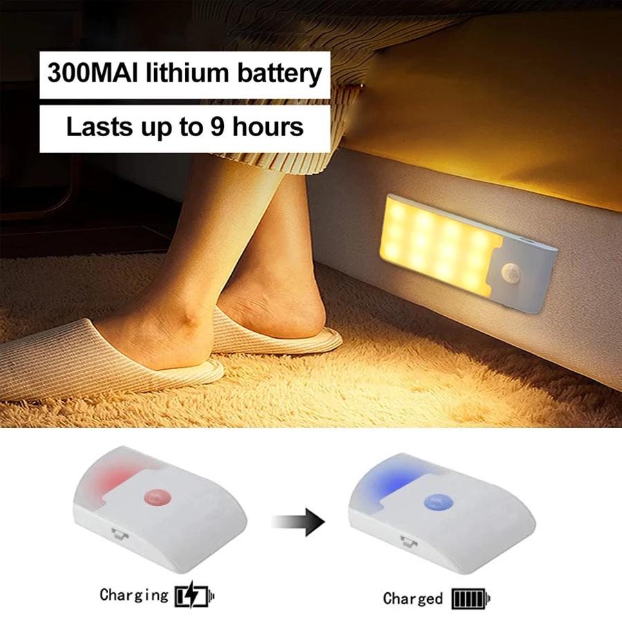 Motion Sensor LED Night Light Rechargeable Human Body Induction Magnetic Cabinet Lamp For Bedroom Wardrobe Closet Kitchen Stairs