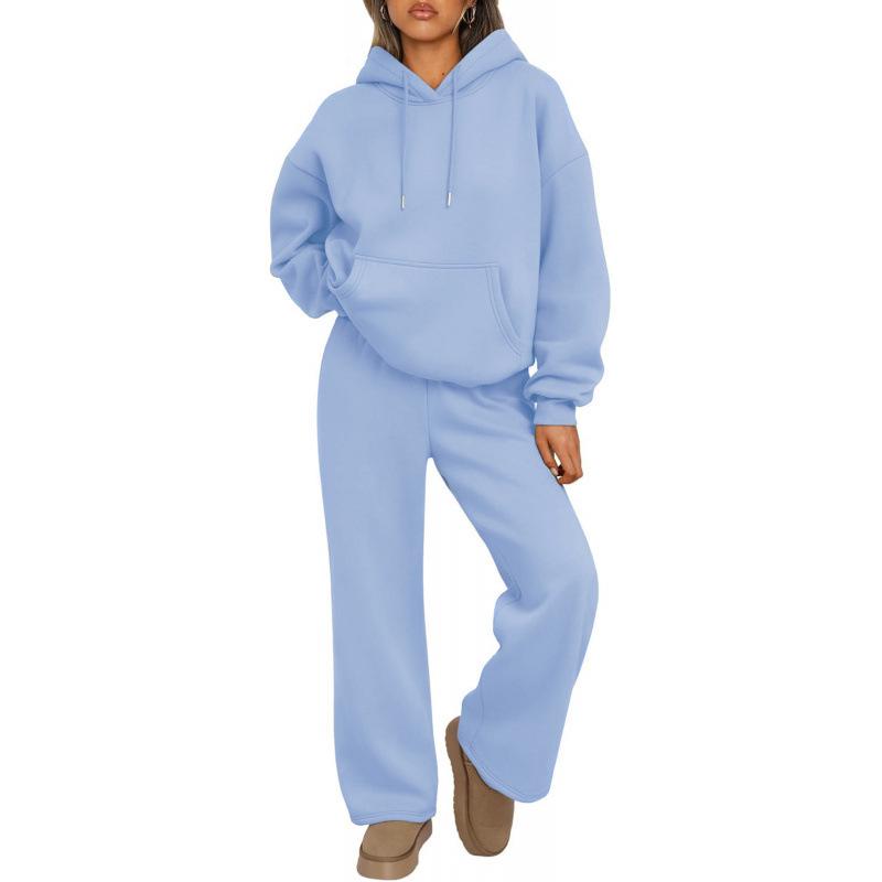 Women's Two-Piece Autumn Set: Velvet Hoodie & Wide-Leg Sweatpants