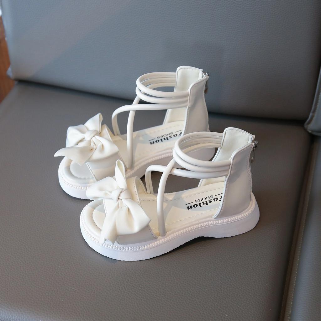 Girls Beach Shoes 2025 Summer Brand New Children Gladiator Sandals Kids Rome Sandals with Bow-knot with Back Zipper Soft Fashion