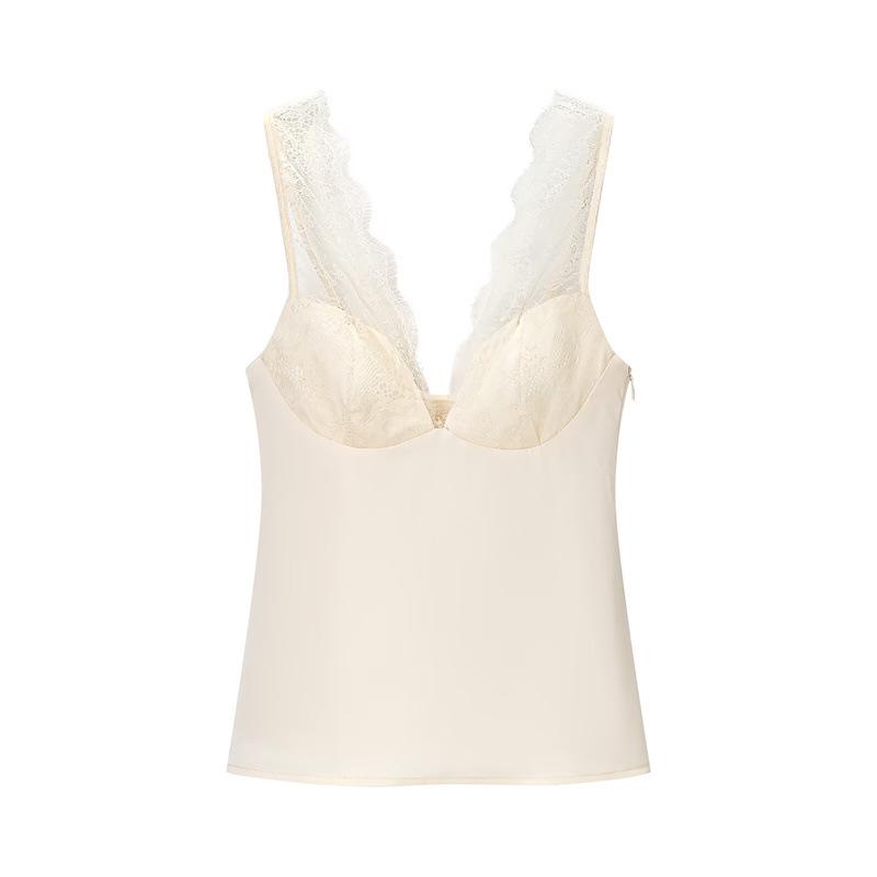 Camisola de Seda con Encaje para Mujer Estilo Europeo y Americano Invierno 2025 8986331