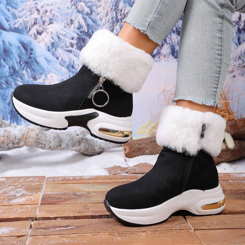Foreign Snow Boots for Women's Winter New Fur-turning Short Tube, Piled Warm and Heightening Cotton Boots, Tide Thick-soled Short Boots for Women