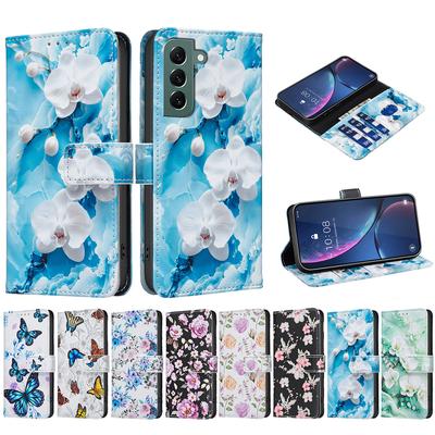 For Samsung Series Leather Cases Flower Butterfly Painted PU Protectiver Flip Cover with Card Holder Magnetic Closure Kickstand For Samsung Galaxy S25