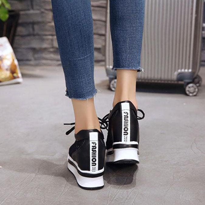 Dames Zomer Mesh Kant Schoenen Dikke Zolen Wedge Instappers Sneakers Vrouwelijk Grote Maat Hol Uit Casual Ademende Schoenen