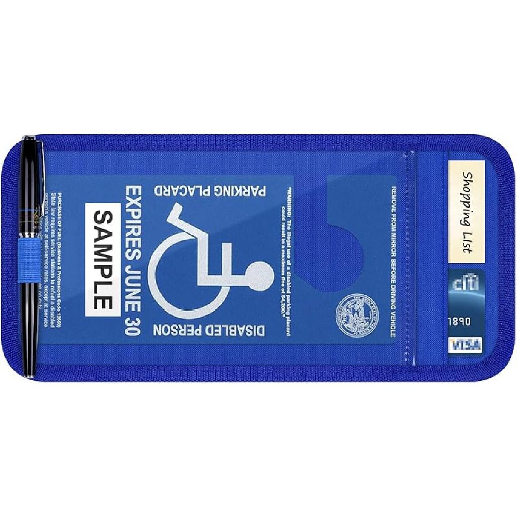 Handicap Placard Holder For Auto, Wisdompro Disabled Parking Permit Sign Protector For Car Sun Visor With Note Paper Slot, Pen Holder And Elastic