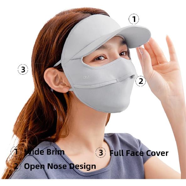 Women Wide Brim Anti UV Face Cover UPF 50+ Full Face Mask Breathable Sunscreen Sports Face Covering SLN4M237