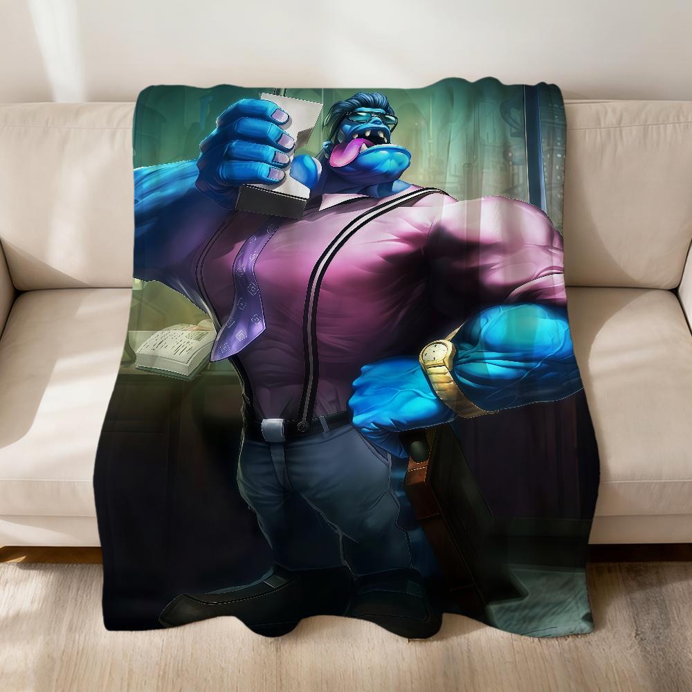 

Game Funny Meme Dr-Mundo M-Madman Of Z-Zaun Flannel Soft Warm Plush Blanket Sofa Living Room Pet Bedroom Gift Home Car Portable 75x90cm