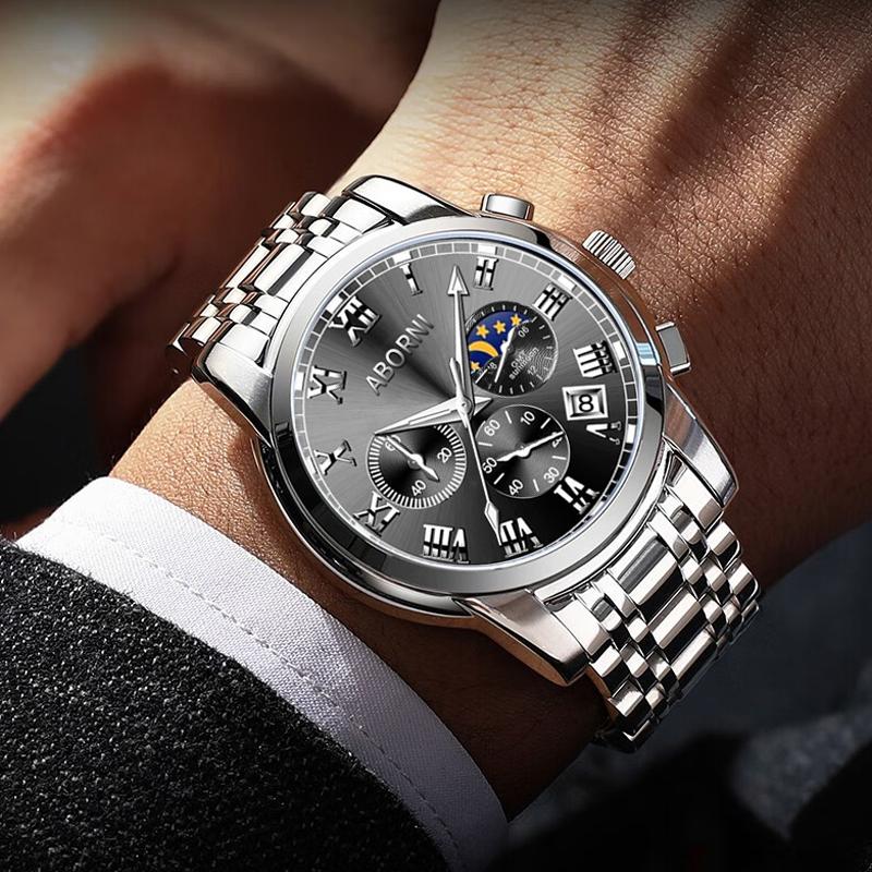 Original Stainless Steel mens watch Silver Blue Luxury Luminous Quartz Watches for Man Waterproof Wristwatch Reloj Hombre Clock