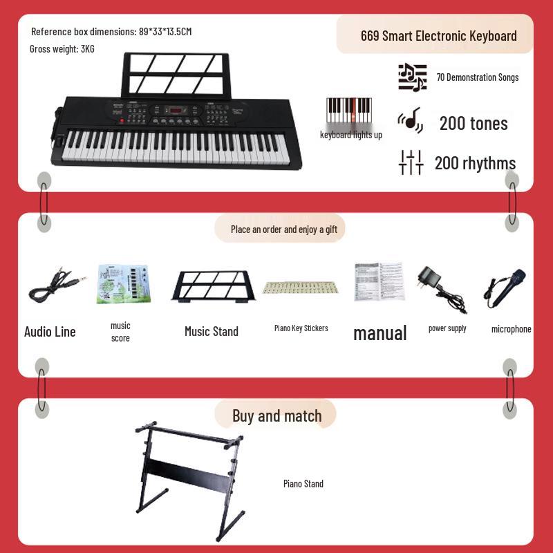 Portable 61-Key Electronic Keyboard for Beginner Students