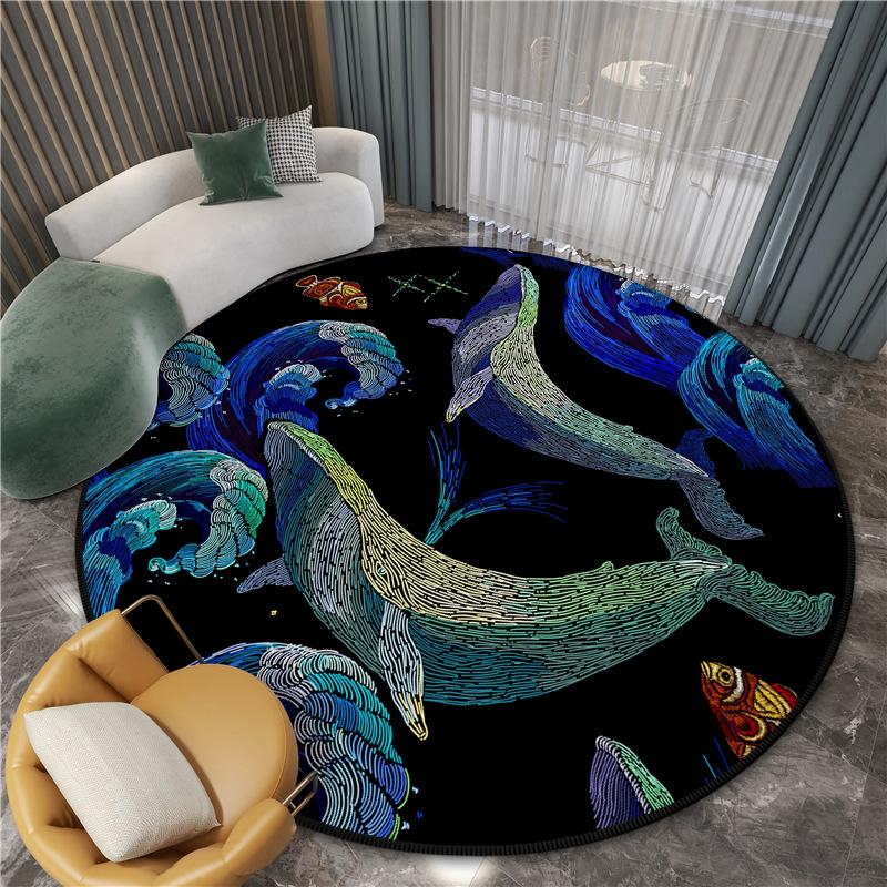 European and American Animal Flower Carpets Modern Ethnic Style Floor Mats Tiger Round Mats Living Room and Bedroom Round Carpets