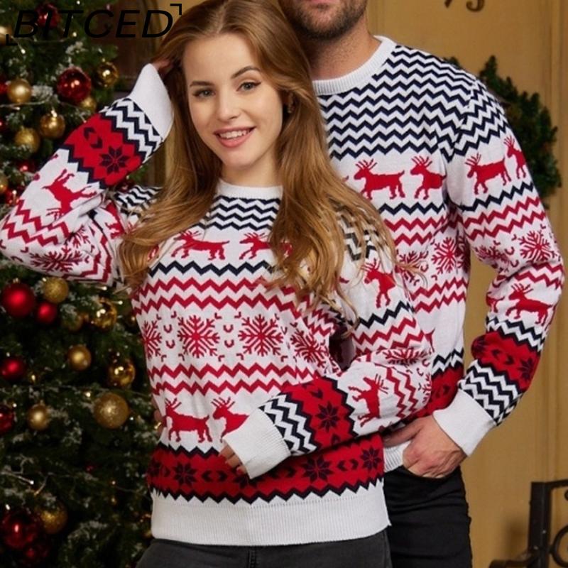 BITCED Small Snowflake Christmas Sweater Autumn/Winter Casual Couples' Outfit Christmas O-Neck Knit Top