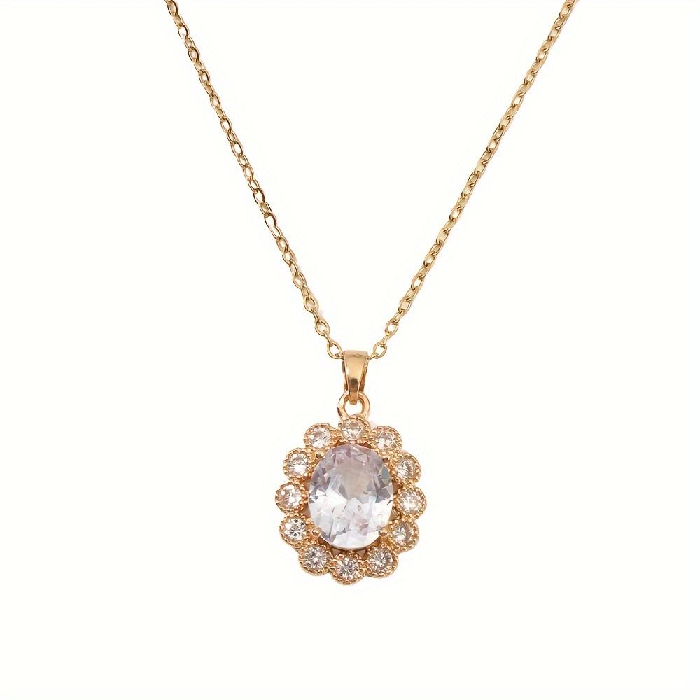 White Oval Zirconia Pendant Necklace for Women 2025 New Fashion Golden Stainless Steel Chain Wedding Party Jewelry Accessories