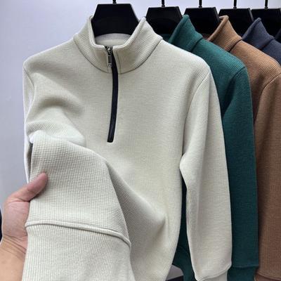 Winter Warm Half Zipper Plus Velvet Thickened Sweatshirt Men's Casual T-shirt Men's Long Sleeve Stand Collar Bottoming Shirt Top