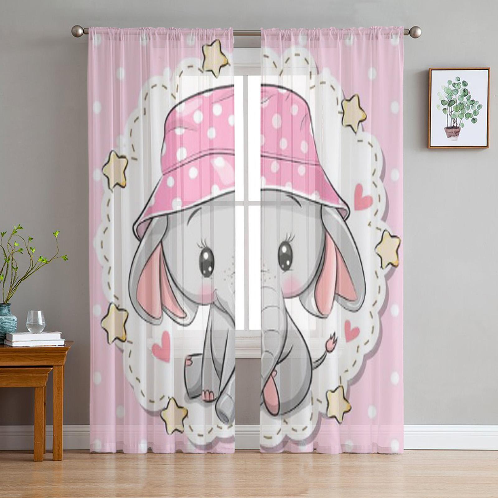

Прозрачные оконные шторы с милым мультяшным слоном для гостиной, тюлевые шторы для спальни для девочек, кухонная вуаль, шифоновые шторы