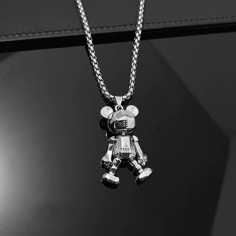 Movable Teddy Bear Necklace: Trendy Hip Hop Punk Couple Sweater Chain Pendant Jewelry