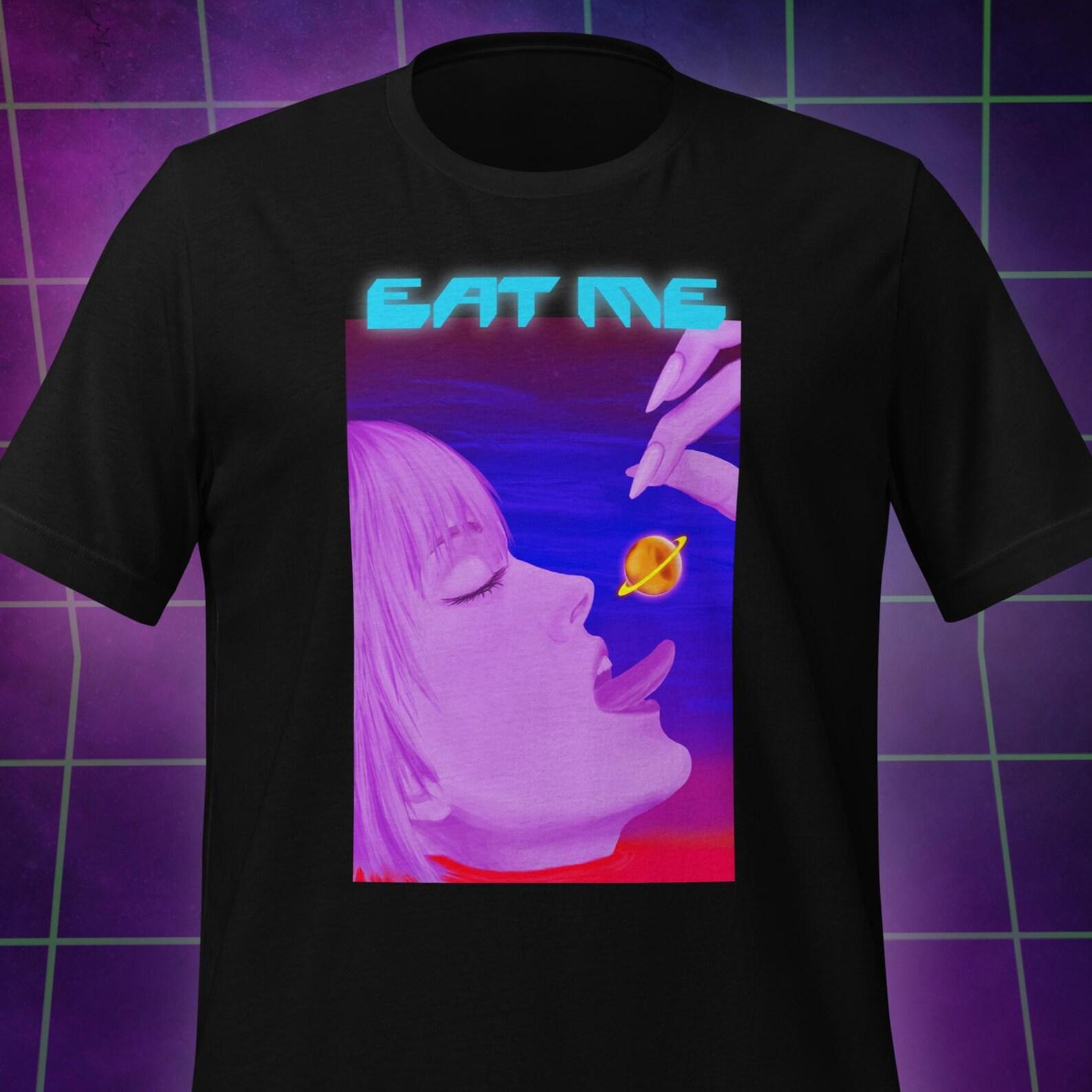 Cyberpunk Eat Me Graphic T-Shirt, Neon Vaporwave Style 3XL