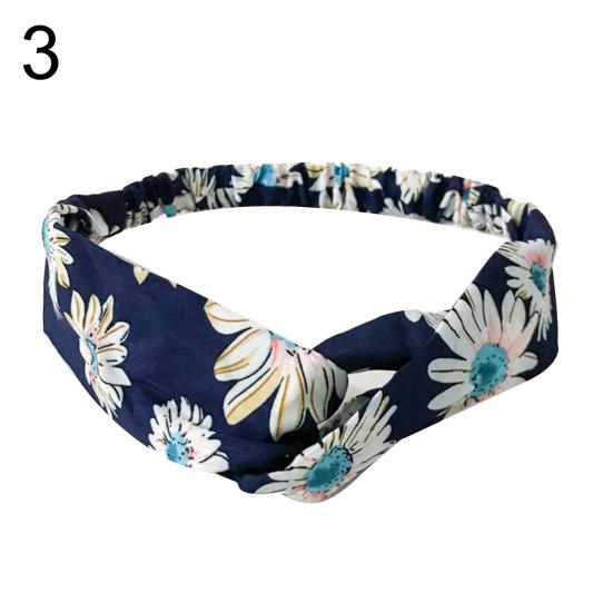 Fashion Women Flower Print Cross Knotted Headband Hair Band Elastic Headwear