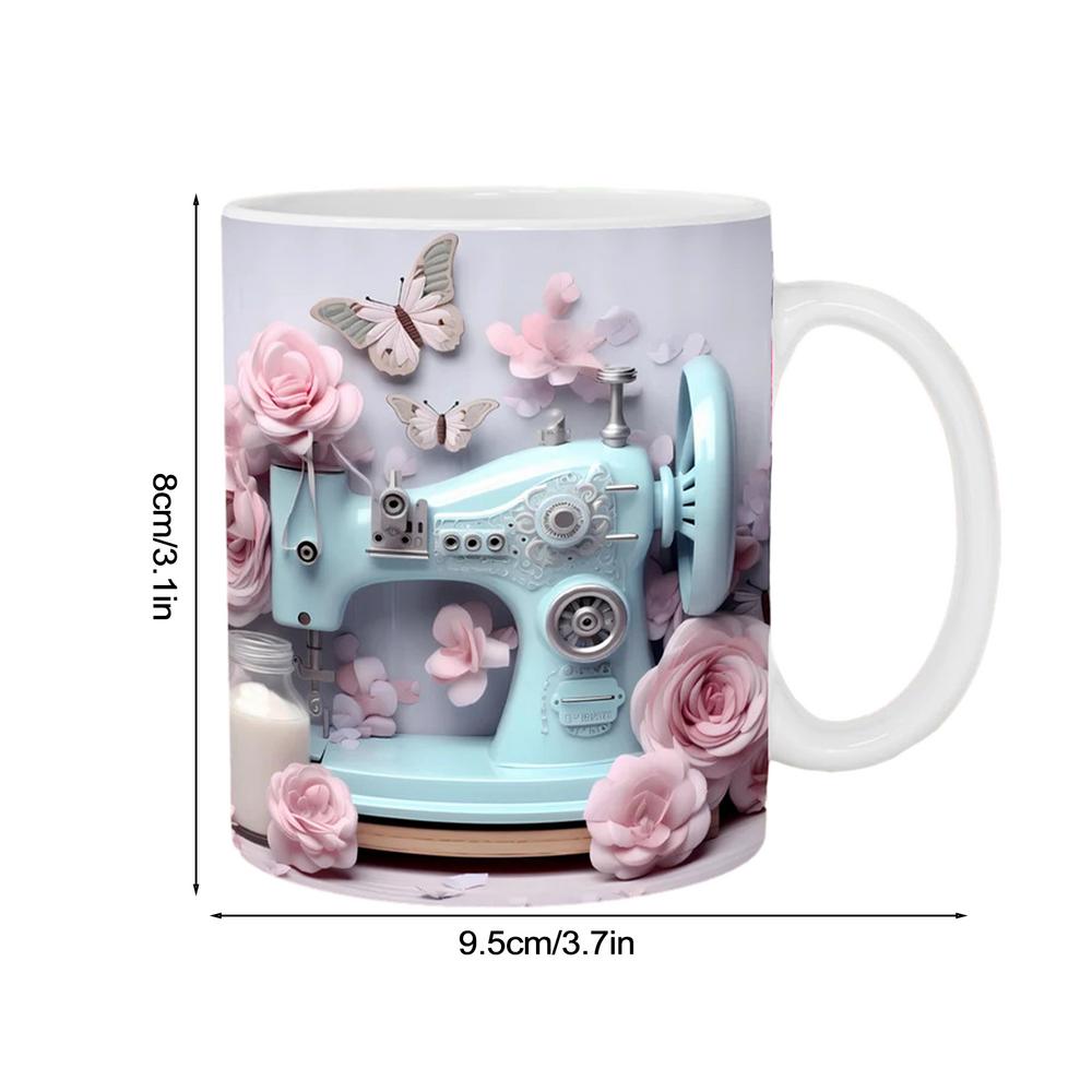 Sewing Machine Mug Ceramic Tea Cup With Quilting Design Sewing Cup Ceramic Coffee Mug For Sewing Lovers Funny Sewing Gift 450ml