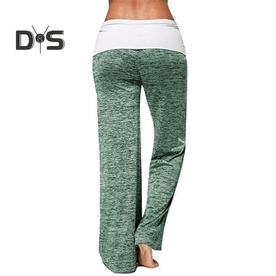 Pantaloni de yoga pentru femei, culori contrastante, cu șnur, talie elastică, picior lat, largi, moi, respirabili, pentru femei, pantaloni lungi pentru femei