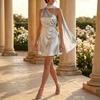 European and American Summer Temperament Elegant Slanted Shoulder Halter Waist Short High-end Satin Evening Dress Dress