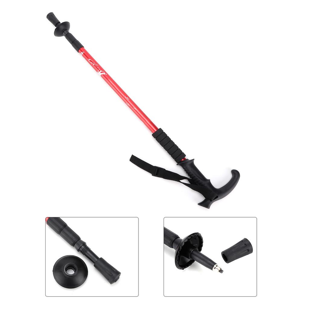 3 Section Aluminum Alloy Outdoor Trekking Pole ShockAbsorbing Walking Poles T Handle(T Handle Red )