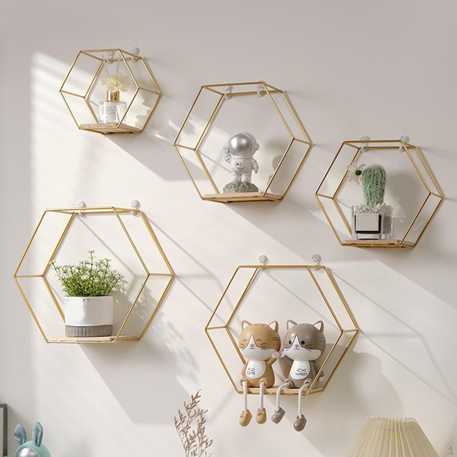 

5 штук шестигранных железных настенных полок-органайзеров для домашнего офиса, геометрический держатель для кухни, стеллаж для хранения