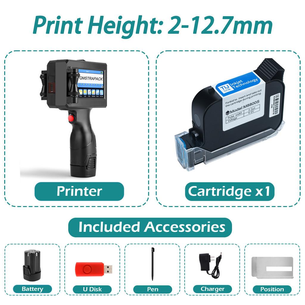 

12.7mm Batch Number Logo Date Label Printer Handheld Inkjet Printer with Fast-Drying Ink for Text QR Barcode