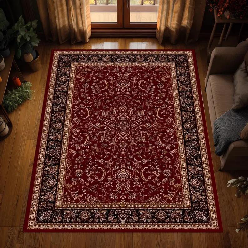 Red Vintage Patterned Rug Traditional Red Oriental Rug Classic Persian Style Carpet Living Room Floor Mat Vintage Floral Carpet